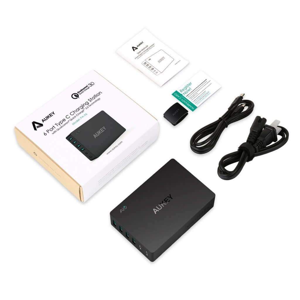 Aukey Charging Station 4 Usb-A Port And 2 Usb-C Port Quick Charge