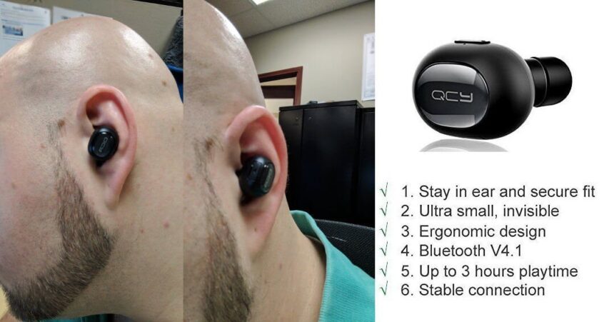 QCY Bluetooth Earbud Wireless Headset Invisible Headphone Mini Earphone Earpiece with MIC