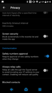 Signal Open Whisper Systems Settings