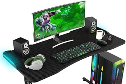 Gaming desk, computer desk with led lights, 47. 24 inch home office t shaped desk, home office writing study desk, modern computer game table, office writing workstation