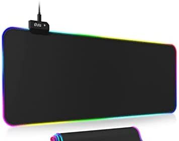 Gaming mouse pad, uhuru ump-01 rgb large mouse pad with 14 lighting modes, 2 brightness, anti-slip base, waterproof & portable led mouse mat for laptop computer pc games (31. 5 x 11. 8 x 0. 16 inches)