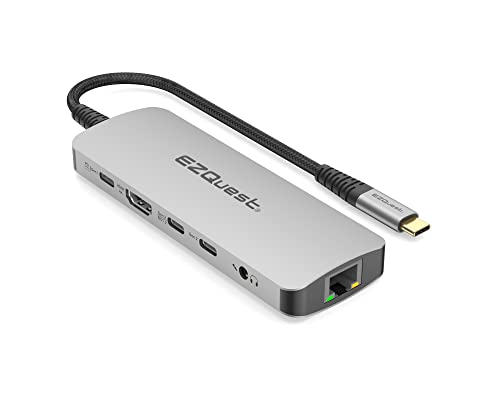 EZQuest USB C Hub 10 in 1 – USB C Docking Station with 100W PD, HDMI 4k - 10Gbps Data, 2X USB C Port, Ethernet, 2X USB 3.0 Port, SD & Micro SD, Audio Port Compatible for MacBook & More Type C Devices