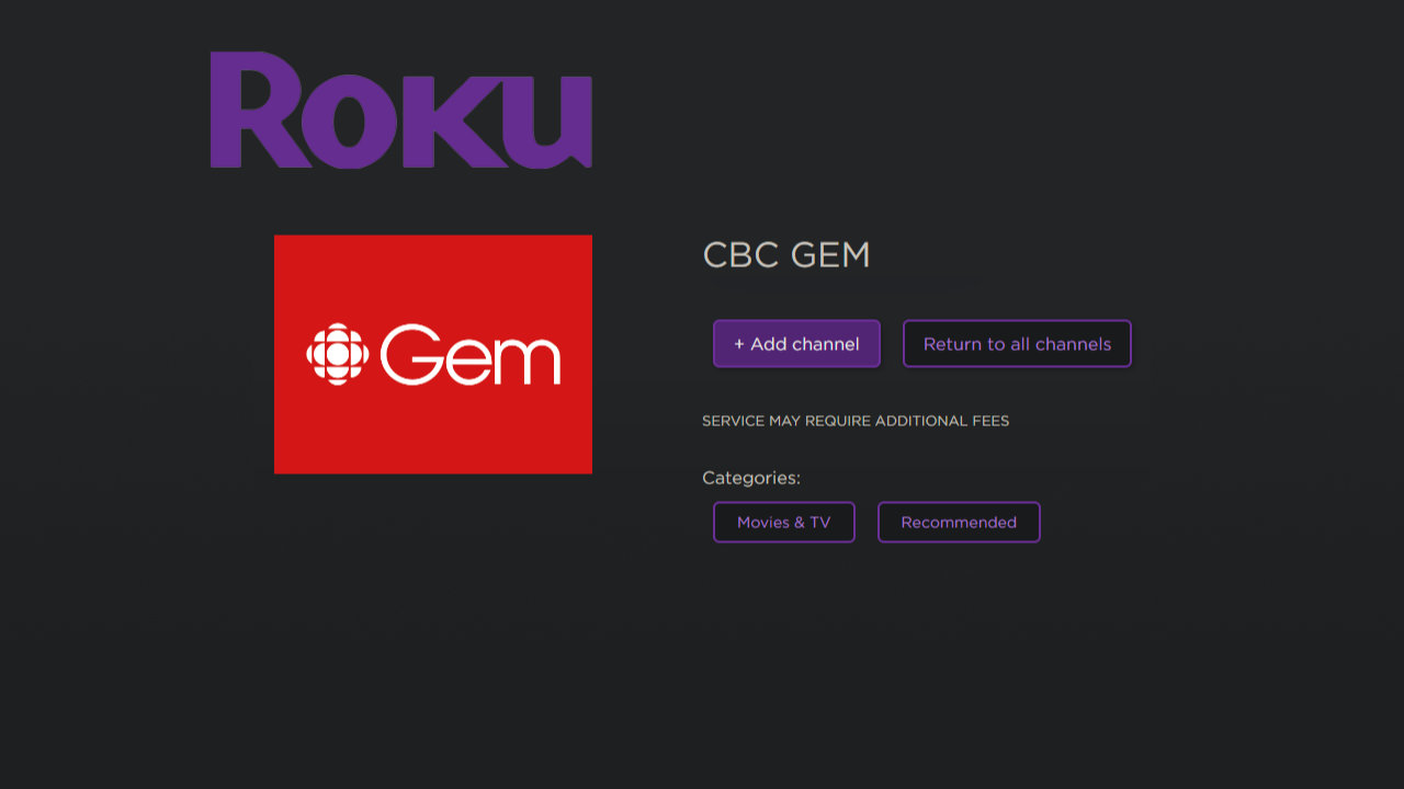 CBC Gem streaming app logo on Roku home screen