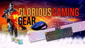 Glorious pc gaming race product overview featuring model o wireless, model i 2 wireless, elements ice and fire mousepads, and gmmk pro modular mechanical keyboard.