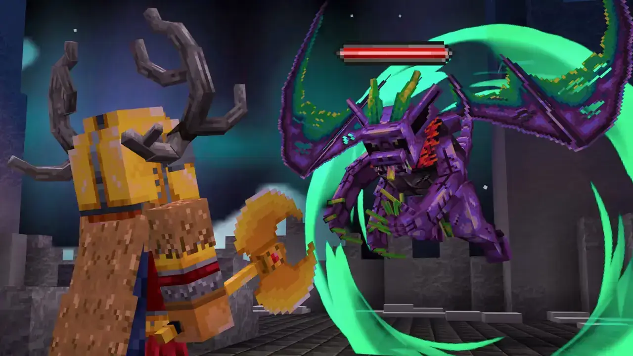 Dwarf battles a flying gargoyle monster in the upcoming Minecraft and Dungeons & Dragons crossover DLC