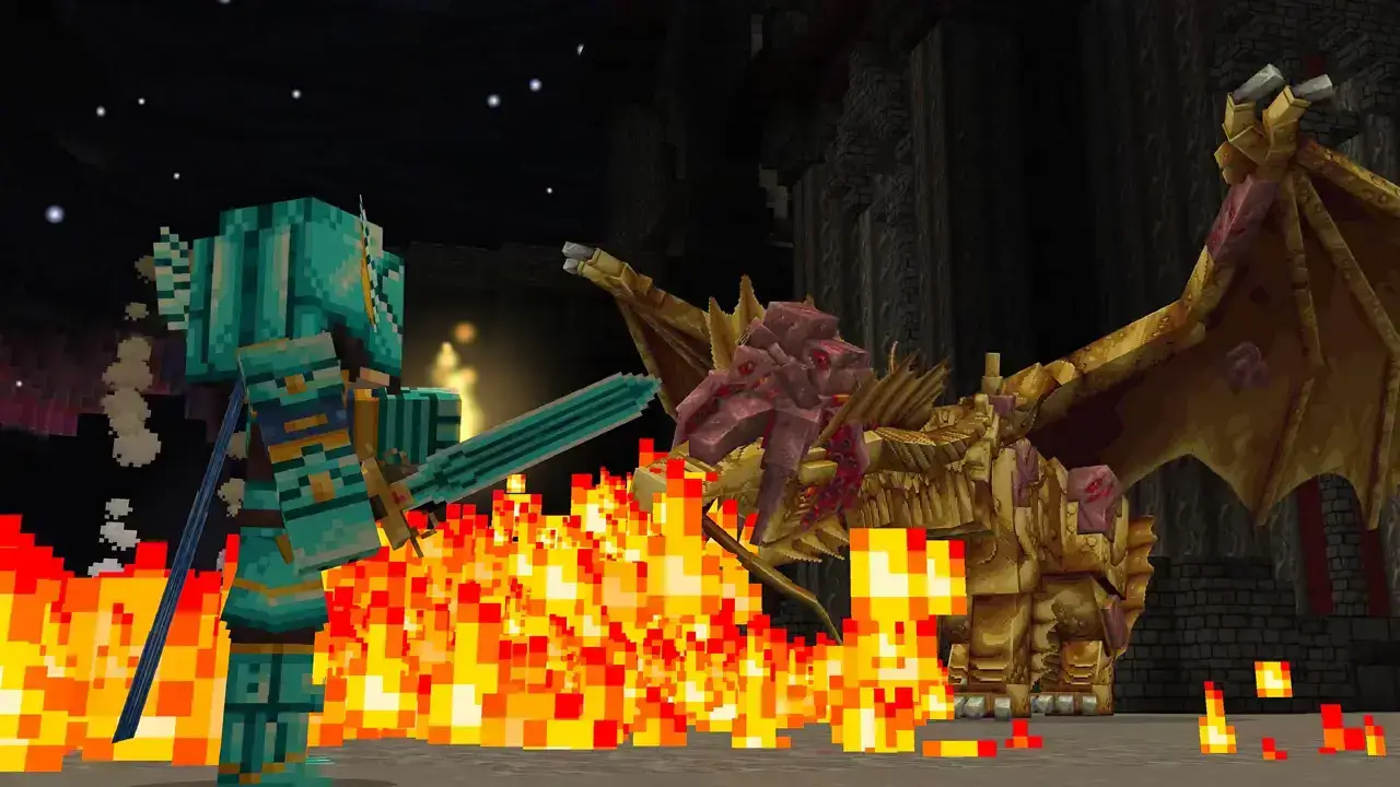 Minecraft warrior battles a dragon in new Dungeons & Dragons crossover DLC
