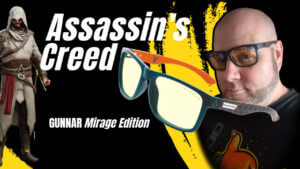 The featured image shows a close up of the intercept assassin's creed mirage glasses being worn. Overlaid text reads "peer through the eyes of a master assassin"