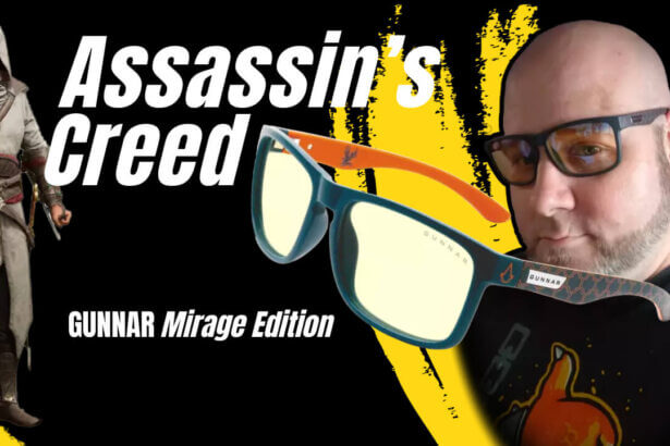 The featured image shows a close up of the intercept assassin's creed mirage glasses being worn. Overlaid text reads "peer through the eyes of a master assassin"