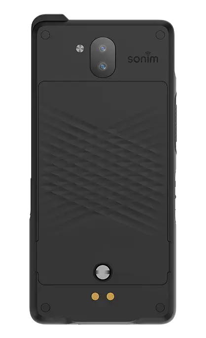 Sonim XP10 back showing dual rear cameras and removable heavy duty battery