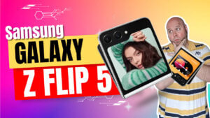 Martin guay featuring the samsung galaxy z flip 5 foldable phone with the name galaxy z flip 5 in large text at the top