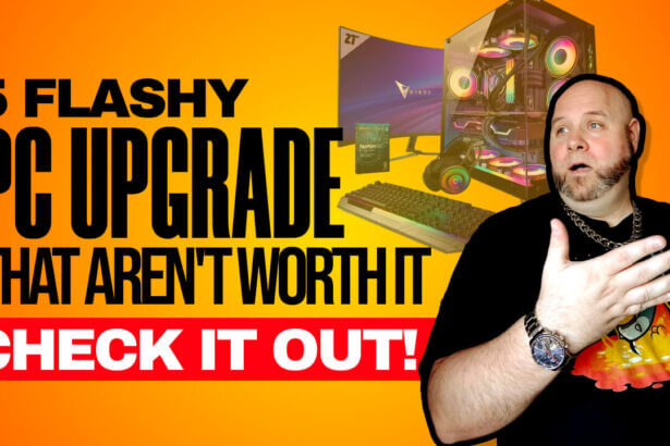 Photo of 5 high end pc components with text 5 flashy pc upgrades that aren't worth it