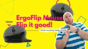 The Brilliant ErgoFlip Mouse Flips from Left to Right in a Flash | Smart Tech, Sharp Takes - CRYOVEX.com Reviewer pointing to targus ergoflip mouse with flip it good! Text