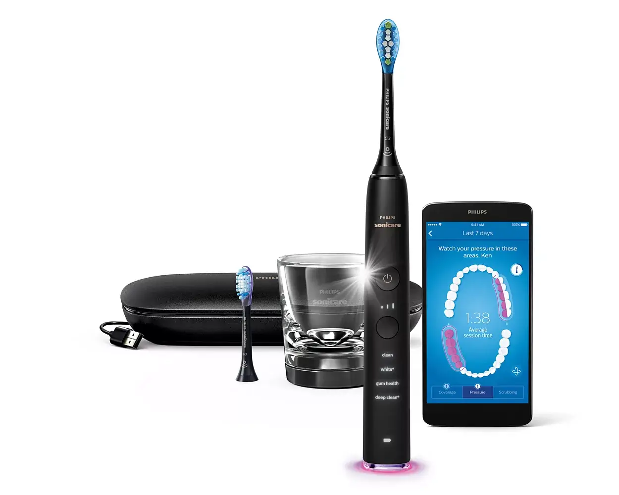 Philips Sonicare DiamondClean Smart 9350 electric toothbrush - Customizable smart brush heads, app tracking, 5 brushing modes for whitening, plaque control and gum care.