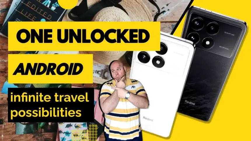 Unlocked Android smartphone in hands of world traveler