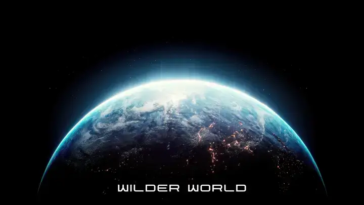 A metallic globe wilder world, showcasing a futuristic earth with glowing continents.