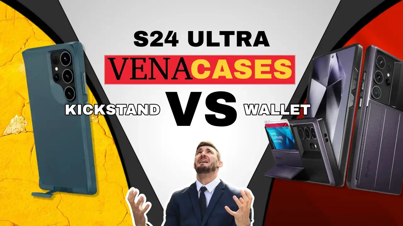 Vena vCommute case for Samsung Galaxy S24 with built-in metal kickstand and wallet design