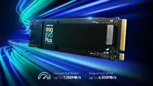 Samsung nvme ssd 990 evo plus with 7,250 mb/s read speed and 4tb storage capacity
