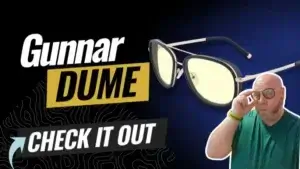 Gunnar Dume Glasses Review: Blue Light Protection with Style | Smart Tech, Sharp Takes - CRYOVEX.com A pair of gunnar dume glasses with a thin gold frame and yellow-tinted amber lenses.