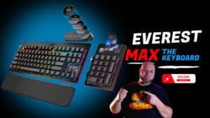 Mountain everest max modular mechanical gaming keyboard on a desk, featuring detachable numpad, media dock, rgb lighting, and customizable layout—ultimate review for gamers seeking comfort and personalization.