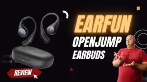 Earfun openjump open-ear wireless earbuds, demonstrating secure over-ear fit and all-day comfort for active lifestyle