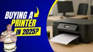 5 Powerful Reasons to Buy a Printer in 2025 (And Why It’s a Smart Investment) | Smart Tech, Sharp Takes - CRYOVEX.com Modern office desk setup with a printer and ink cartridges, representing why buying a printer in 2025 is still a smart choice for remote workers and students.