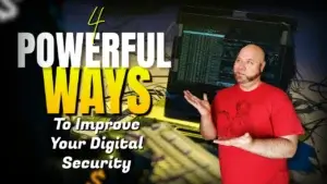 4 Powerful Ways To Improve Your Digital Security | Smart Tech, Sharp Takes - CRYOVEX.com Illustration representing digital security with strong passwords, multi-factor authentication, software updates, and online safety practices.