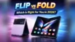 Flip vs fold smartphones comparison hero image showing a modern flip phone beside an unfolded foldable phone in a futuristic 2026 design.