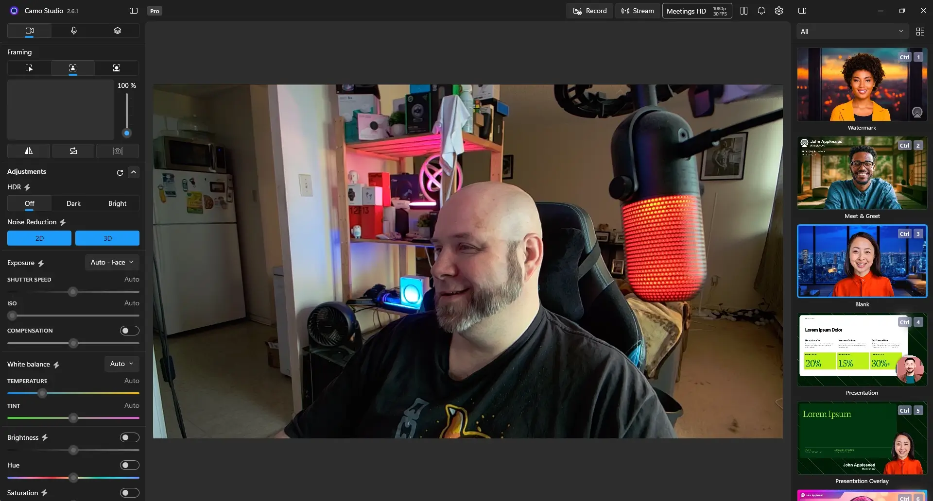 Razer Kiyo V2 webcam review: A Complete 4K Test, Pros, Cons & Is It Worth It in 2026? | Smart Tech, Sharp Takes - CRYOVEX.com Camo studio in action with the razer kiyo v2, showing how a few quick adjustments can clean up low-light image quality