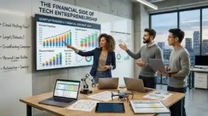 The Financial Side of Tech Entrepreneurship: Funding Your Startup | Smart Tech, Sharp Takes - CRYOVEX.com Entrepreneur planning tech startup funding and financial strategy on laptop with charts and budget data
