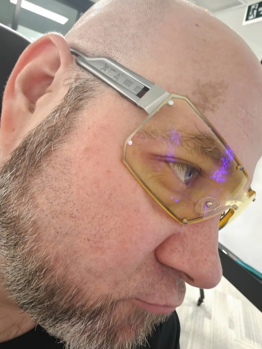 Gunnar Cyberpunk 2077 Dex Blue Light Glasses Review (2026) | Smart Tech, Sharp Takes - CRYOVEX.com Person wearing gunnar cyberpunk 2077 dex blue light glasses with futuristic shield lens design