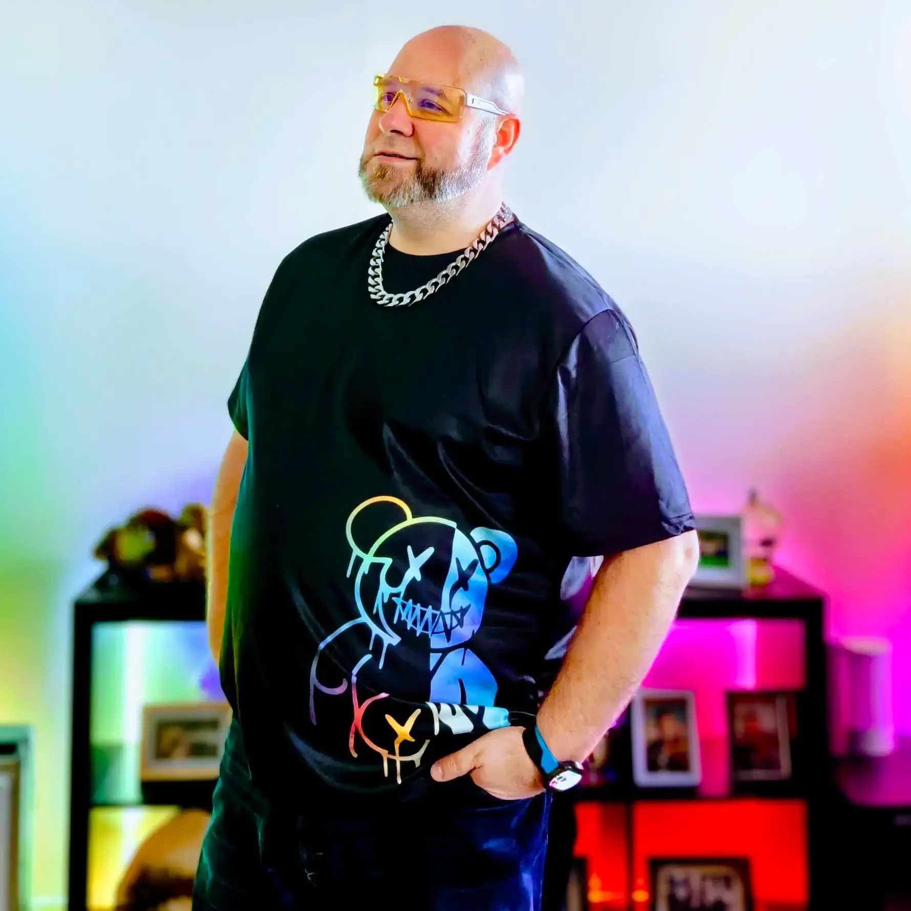 Gunnar Cyberpunk 2077 Dex Blue Light Glasses Review (2026) | Smart Tech, Sharp Takes - CRYOVEX.com Person wearing gunnar dex blue light glasses in a casual lifestyle setting with natural lighting