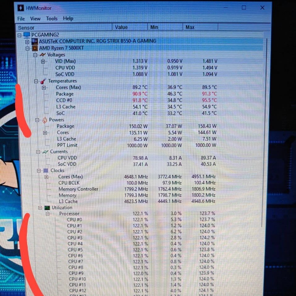 I Rebuilt My Ryzen 7 5800XT Gaming PC From Scratch; Here's What Actually Worked | Smart Tech, Sharp Takes - CRYOVEX.com Hwmonitor screenshot showing a ryzen 7 5800xt after bios tuning with reduced temperatures, improved efficiency, and stable boost clocks.