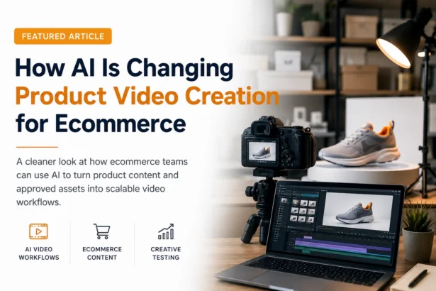 AI Product Video Creation for Ecommerce: What’s Changed | Smart Tech, Sharp Takes - CRYOVEX.com Ai product video creation for ecommerce showing a camera, product photography setup, laptop video editor, and ecommerce shoe content.