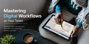 Person using a stylus on a tablet to manage documents as part of a digital productivity workflow.