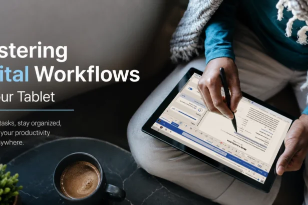 Mastering Digital Workflows on Your Tablet | Smart Tech, Sharp Takes - CRYOVEX.com Person using a stylus on a tablet to manage documents as part of a digital productivity workflow.