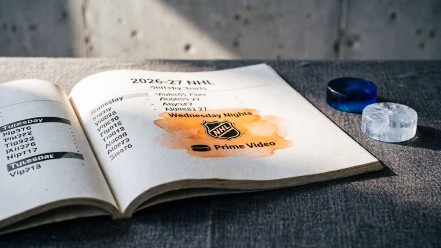 Amazon Prime Video Shifts NHL Broadcasts to Wednesday Nights for 2026-27 Season | Smart Tech, Sharp Takes - CRYOVEX.com Hockey puck on ice with amazon prime video branding