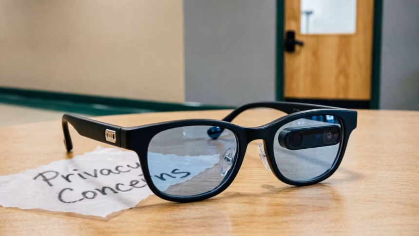 B.C. secondary school bans Meta smart glasses after student privacy complaints | Smart Tech, Sharp Takes - CRYOVEX.com Meta ray-ban smart glasses resting on a desk near a smartphone