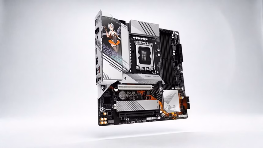 Gigabyte’s Anime-Themed B760M AORUS Ari DDR4 Motherboard Targets Budget-Conscious Builders | Smart Tech, Sharp Takes - CRYOVEX.com Close-up of the gigabyte b760m aorus ari motherboard highlighting its heatsinks and anime-themed branding elements