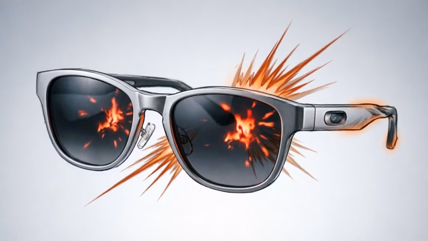 Health Canada Recalls INMO AIR3 Smart Glasses Over Burn Risk | Smart Tech, Sharp Takes - CRYOVEX.com Black inmo air3 smart glasses resting on a white surface with visible branding on the arm.