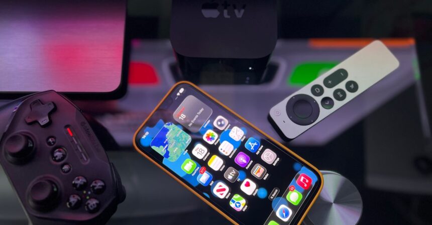 iPhone 18 Pro, Apple Watch Series 12 and AirPods 5 Hit Canadian Stores | Smart Tech, Sharp Takes - CRYOVEX.com Stylish home entertainment setup featuring an iphone, apple tv, and gaming controller on a dark surface.