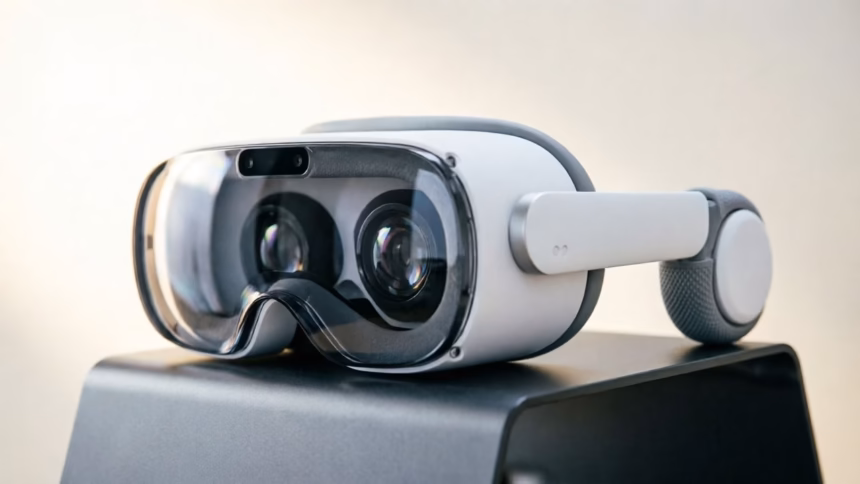 Meta VR Glasses: Five Key Takeaways From the Connect Reveal | Smart Tech, Sharp Takes - CRYOVEX.com Close-up of meta's new lightweight vr glasses frame resting on a table during the connect 2026 presentation.