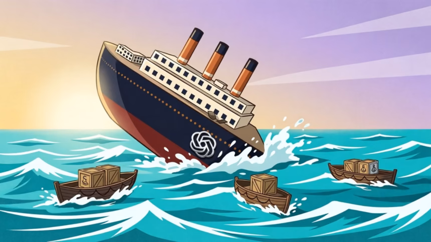 OpenAI Protesters Unveil Titanic-Themed Sculpture in San Francisco | Smart Tech, Sharp Takes - CRYOVEX.com Sculpture showing figures fleeing a sinking vessel