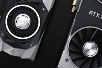 Close-up of two high-performance rtx 2080 graphics cards showcasing their sleek design and cooling fans.