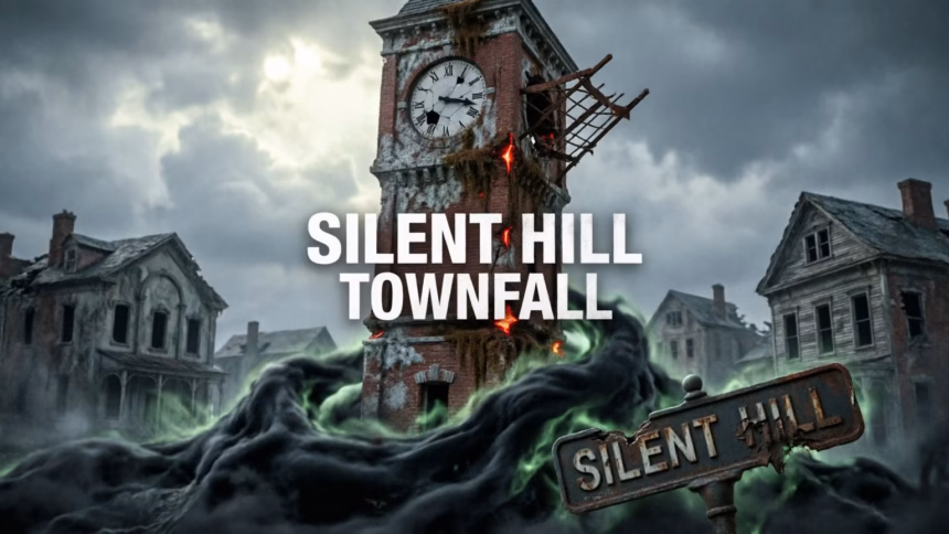 Promotional artwork for silent hill: townfall featuring a misty scottish landscape