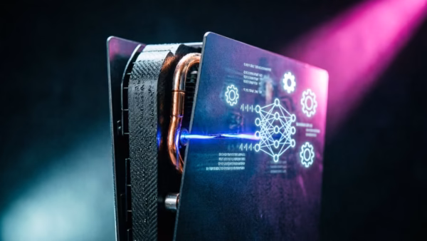 Sony’s AI Self-Repair Patent Targets PlayStation Glitches, But USPTO Rejection Looms | Smart Tech, Sharp Takes - CRYOVEX.com Conceptual illustration of a playstation console with digital diagnostic overlays representing ai self-repair technology.