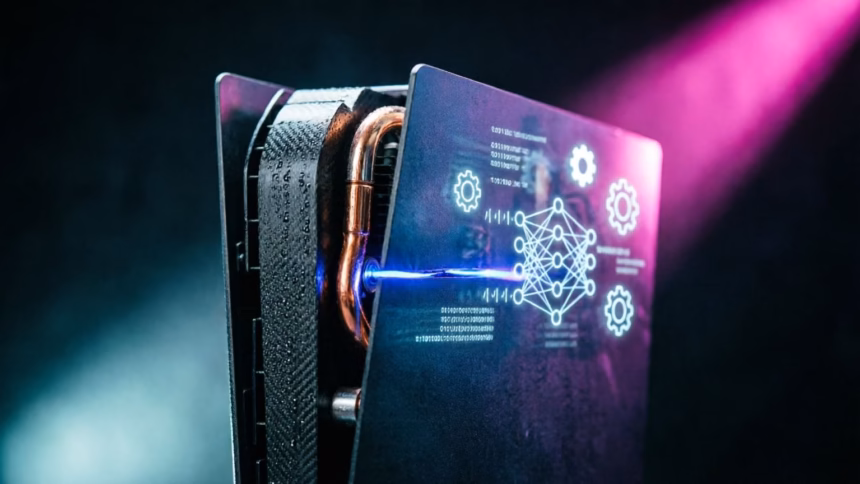 Sony’s AI Self-Repair Patent Targets PlayStation Glitches, But USPTO Rejection Looms | Smart Tech, Sharp Takes - CRYOVEX.com Conceptual illustration of a playstation console with digital diagnostic overlays representing ai self-repair technology.