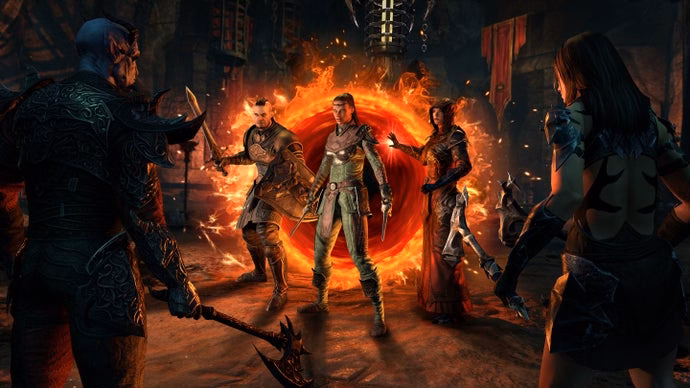 Concept art depicting characters from the elder scrolls online in a fantasy setting