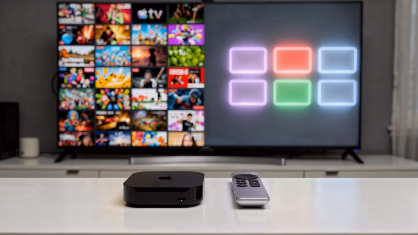 5 Apple TV Features Every Family Should Be Using | Smart Tech, Sharp Takes - CRYOVEX.com Apple tv remote control on a coffee table with streaming apps visible on screen