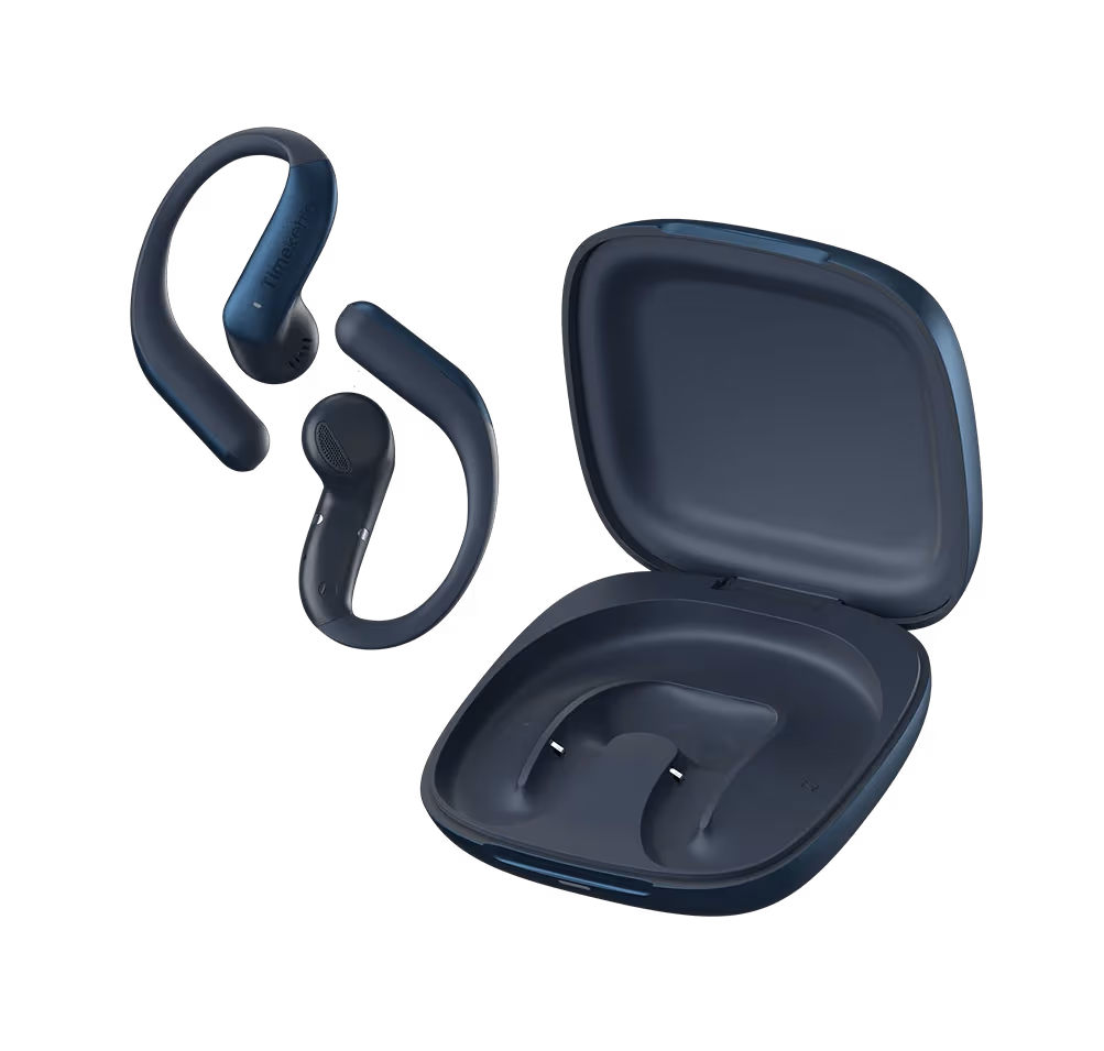 Timekettle LiveTalk AI interpreter earbuds with charging case, designed for real-time language translation.