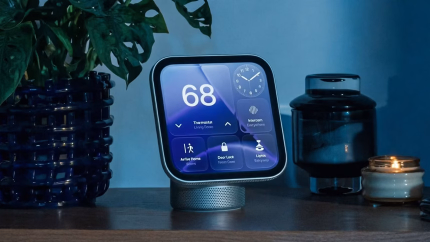 Conceptual rendering of the apple homeview smart home hub displaying device status